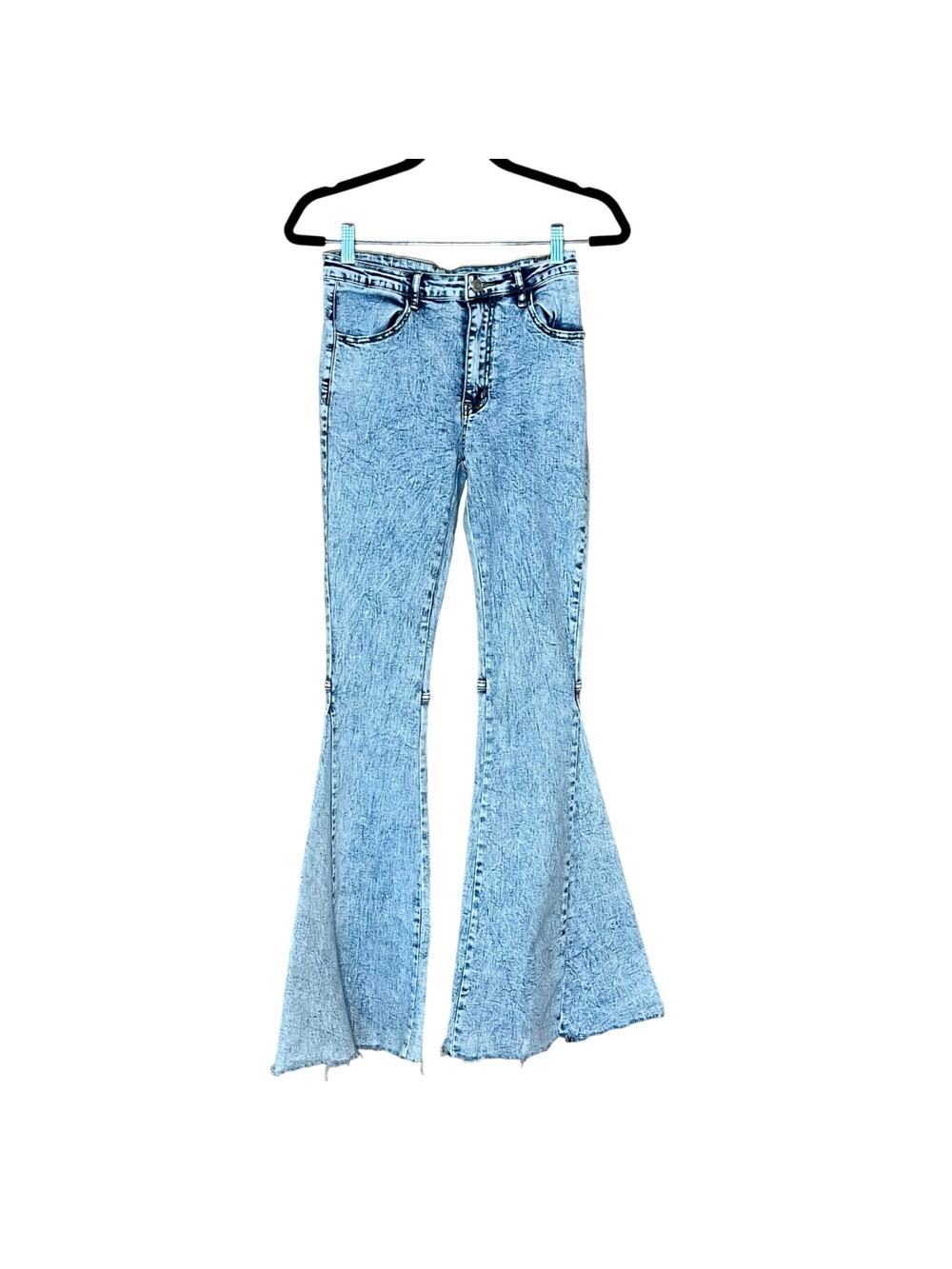 Saints & Hearts Acid Wash High Rise Extreme Flare Bell Bottom Jeans Sz M hippie